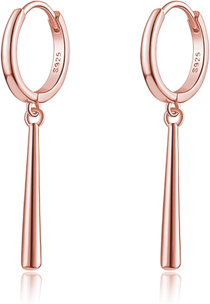 Reffeer Solid 925 Sterling Silver Bar Hoop Dangle Earrings for Women Teens Bar Dangle Earrings Minimalist Hoop Drop Earrings - Image 1
